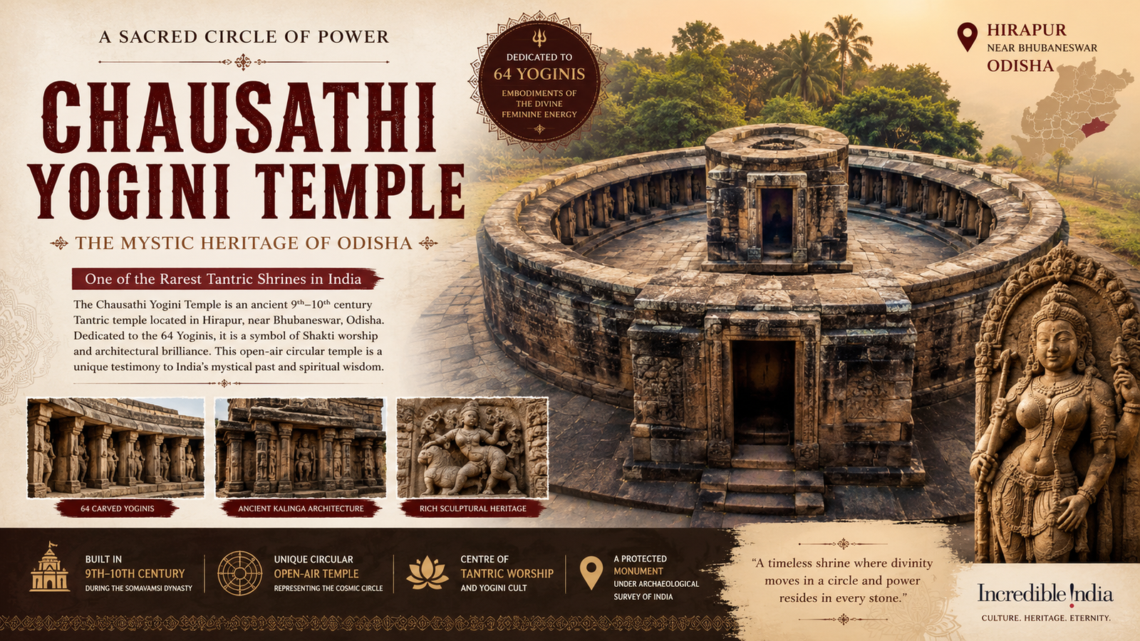 Chausathi Yogini Temple Odisha: History, Mystery, Powers, and Spiritual Significance